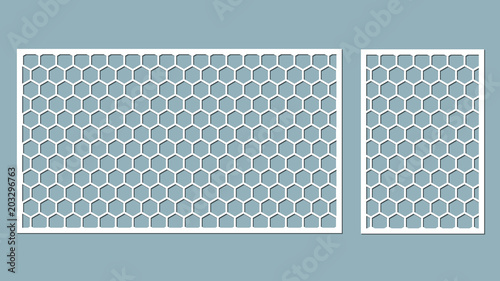 Vector illustration. Decorative panel lines, honeycomb, laser cutting. wooden panel.