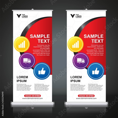 Roll up banner design template, vertical, abstract background, pull up design, modern x-banner, rectangle size. 