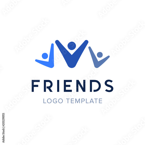 Vector party people logo template. Happy friends together concept, vector illustration.
