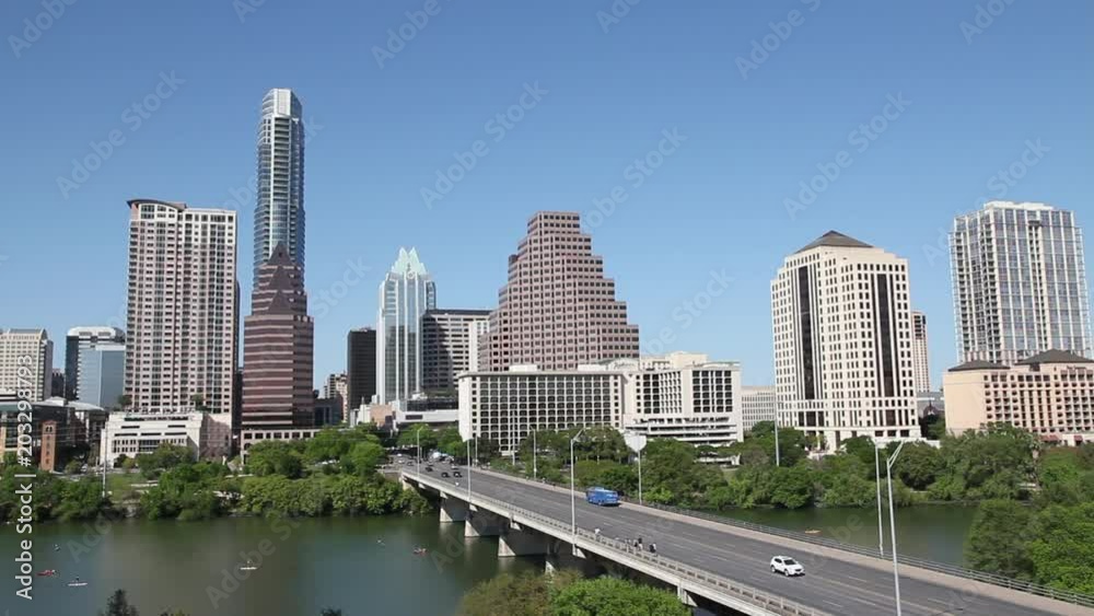 Kayaks in Downtown River with Congress Bridge in Austin, Texas Kayaks in Downtown River with Congress Bridge in Austin, Texas