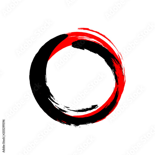Black and red ink round stroke on white background. Vector illustration of grunge circle stains.