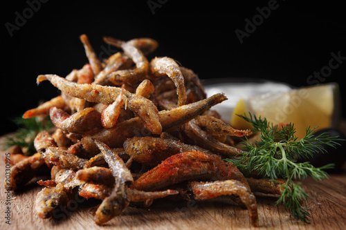 Fried anchovy fish photo
