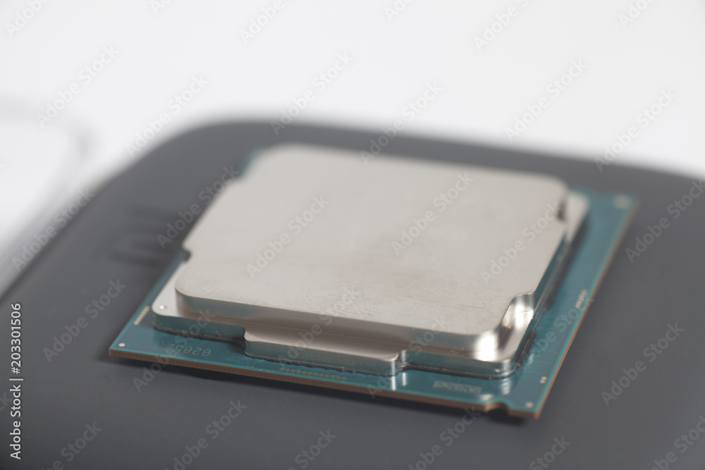 Central processing unit CPU processor microchip on the packaging box Central processing unit CPU processor microchip on the packaging box