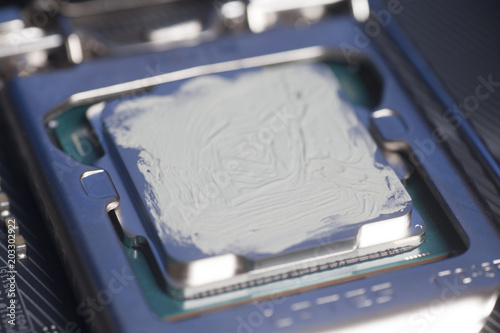 CPU with thermal paste applied.