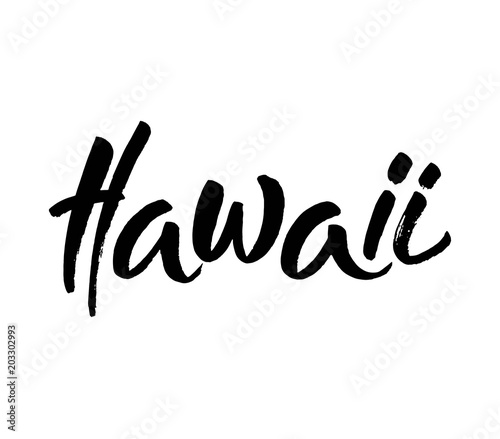 Hawaii, text design. Typography poster. Usable as background. Modern brush calligraphy. Ink hand lettering. Vector