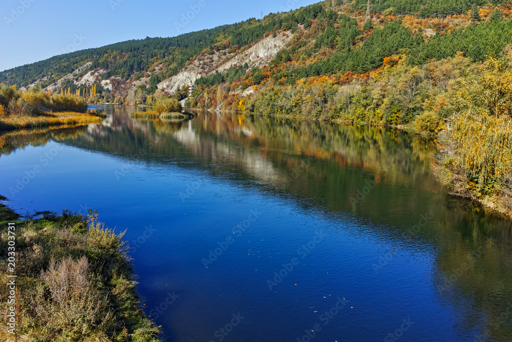 Autumn Landscape of Iskar River near Pancharevo lake, Sofia city Region, Bulgaria