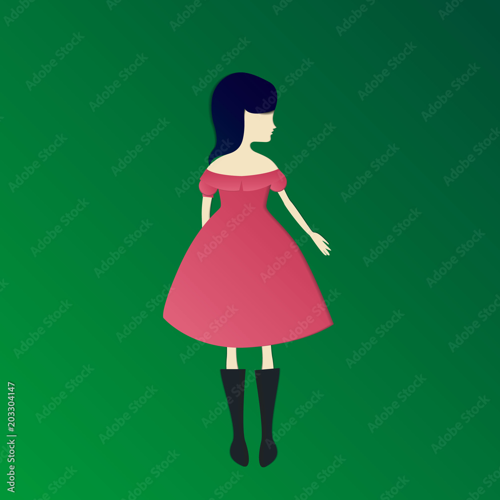 paper cut girl in dress vector illustration paper cut girl in dress vector illustration