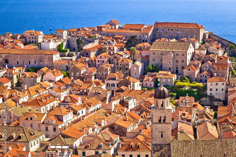 Dubrovnik old center rooftops view from city walls