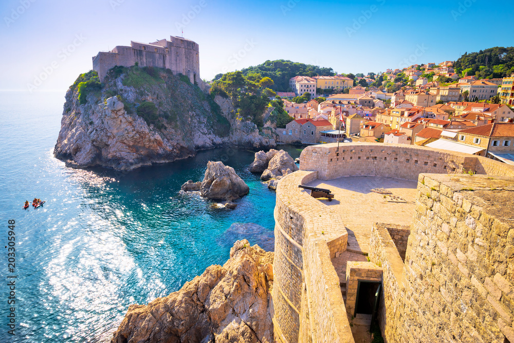 Dubrovnik bay and historic walls view