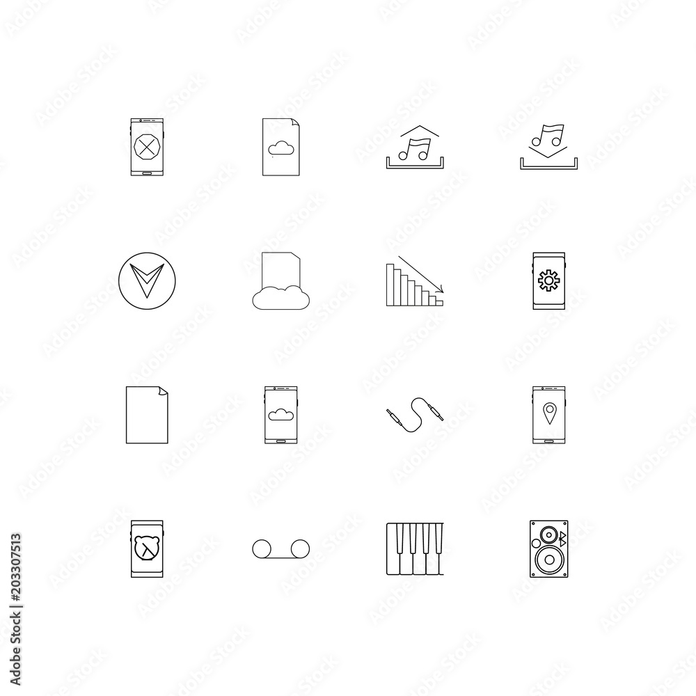 Music linear thin icons set. Outlined simple vector icons Music linear thin icons set. Outlined simple vector icons