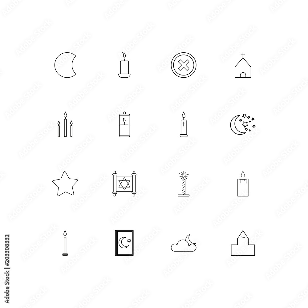 Religion linear thin icons set. Outlined simple vector icons