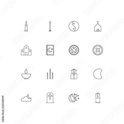 Religion linear thin icons set. Outlined simple vector icons