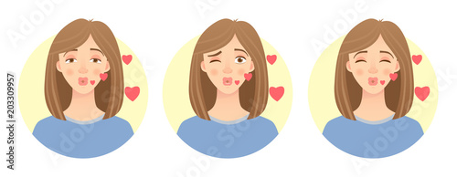 emotions of womans face set