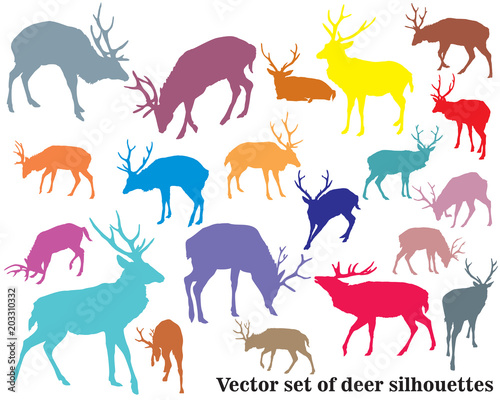 Vector set of colorful deer silhouettes-2
