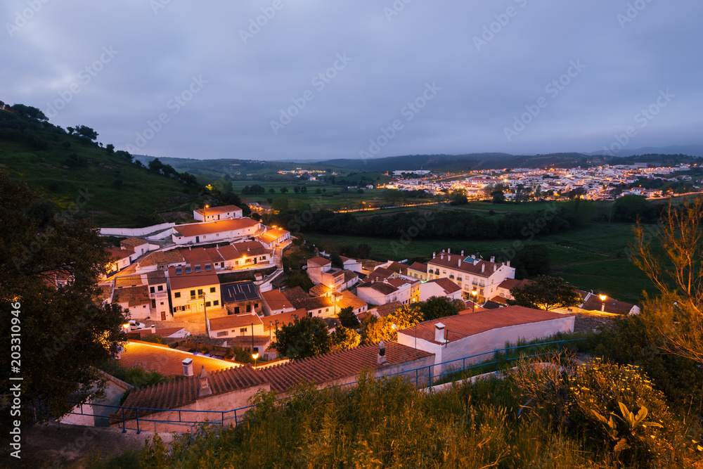 Night view of Aljezur town in Algarve, Portugal