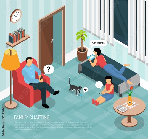 Family Home Chatting Isometric Poster