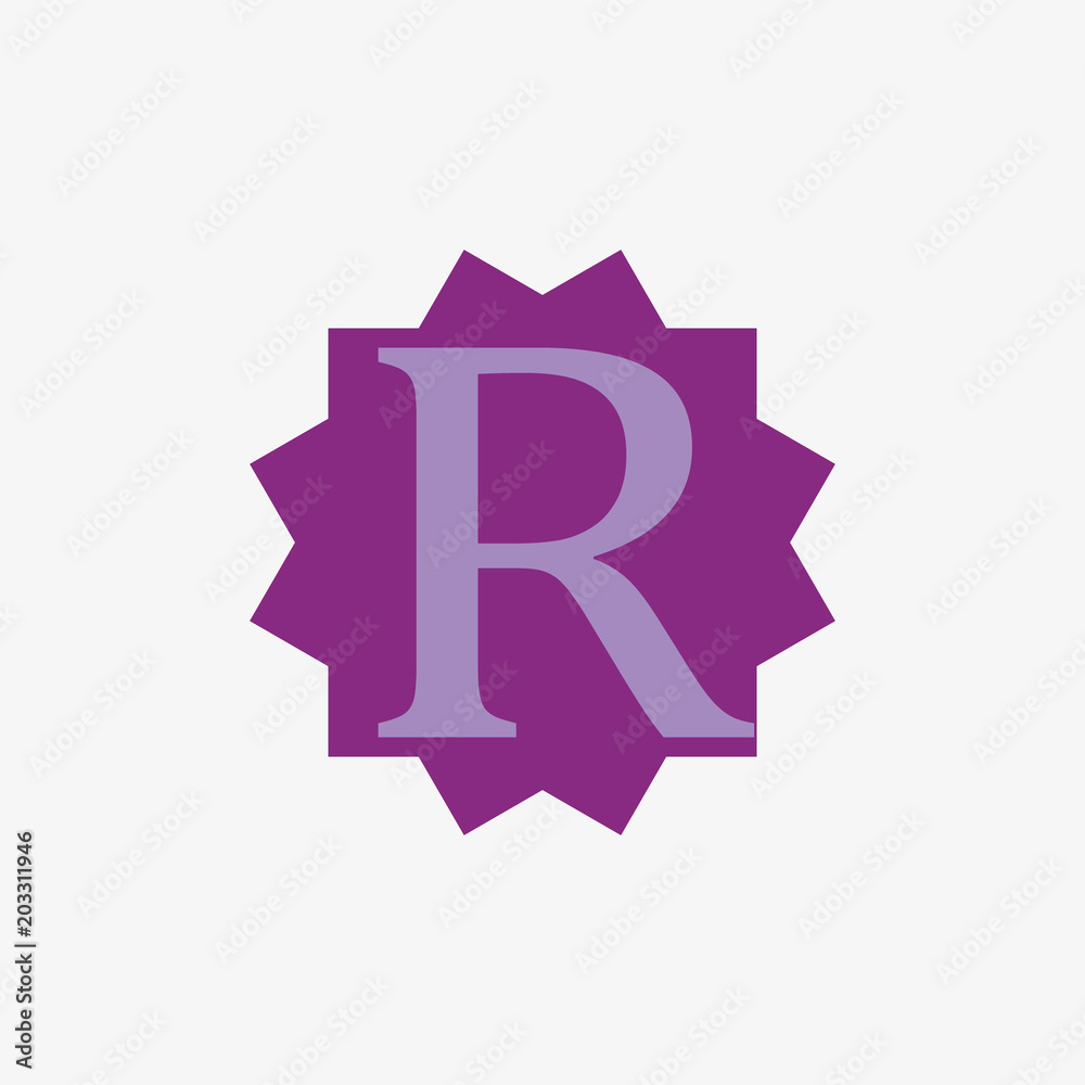 logo with a letter/The figure is a logo with a letter in a violet shape. Logo of letter R.