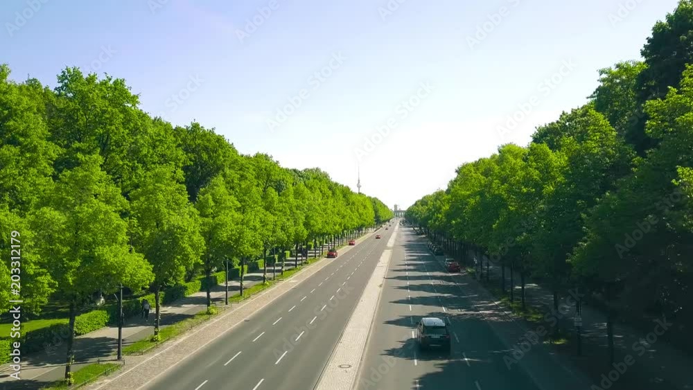 Aerial shot of Tiergarten in Berlin involving main symbols of the city, Brandenburg Gate and TV Tower Aerial shot of Tiergarten in Berlin involving main symbols of the city, Brandenburg Gate and TV Tower