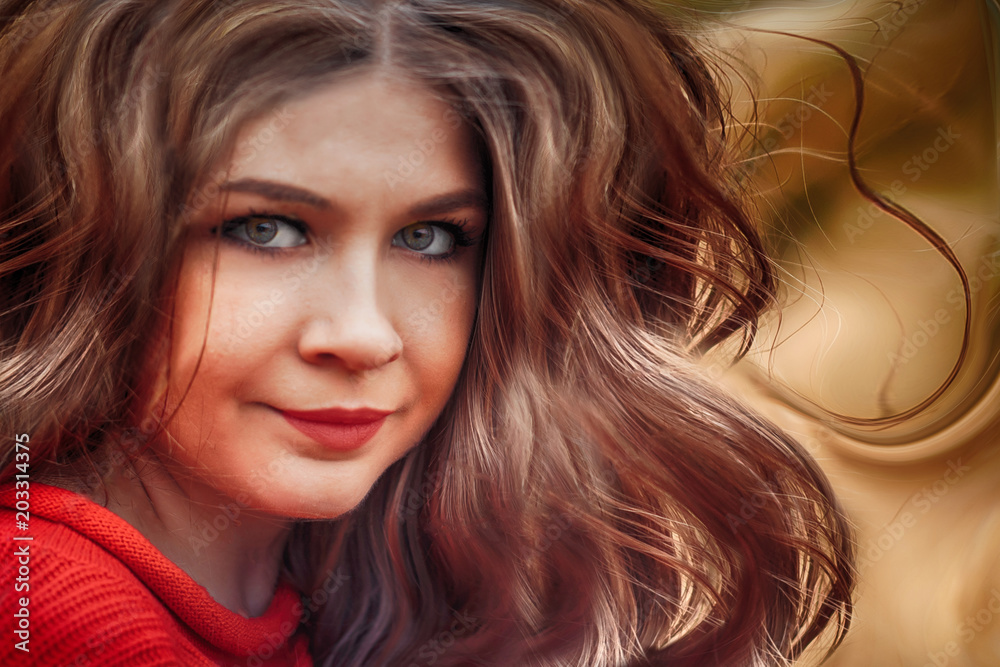 Art portrait of nice girl with flying hair Art portrait of nice girl with flying hair