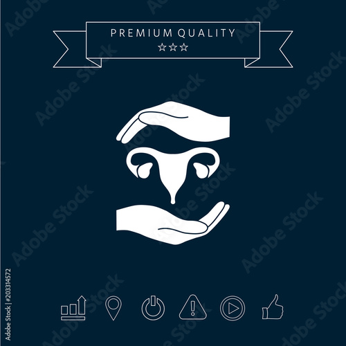 Hands holding Female uterus - protection symbol