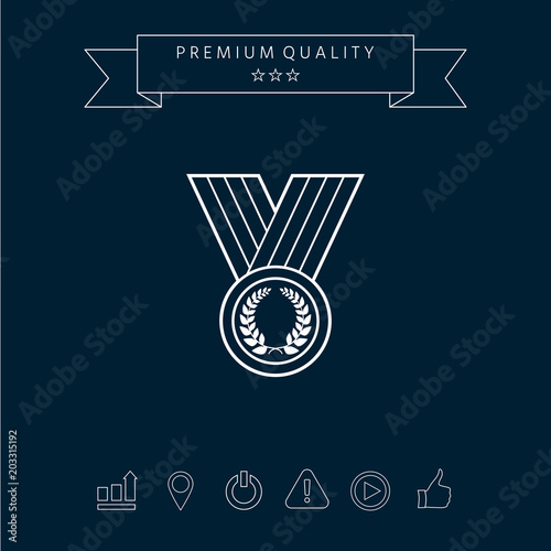 Medal with Laurel wreath, line icon