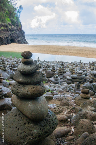 rock carins napali coast kauai hawaii