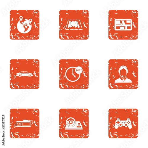 Game location icons set. Grunge set of 9 game location vector icons for web isolated on white background