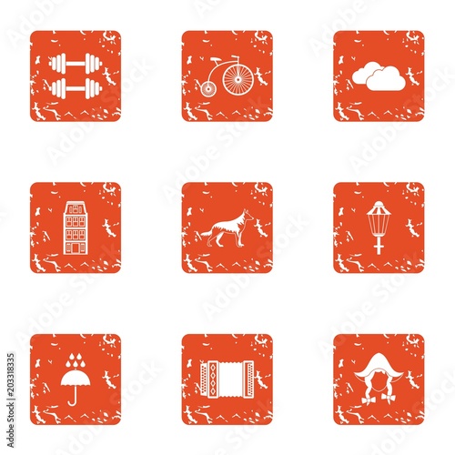 German care icons set. Grunge set of 9 german care vector icons for web isolated on white background