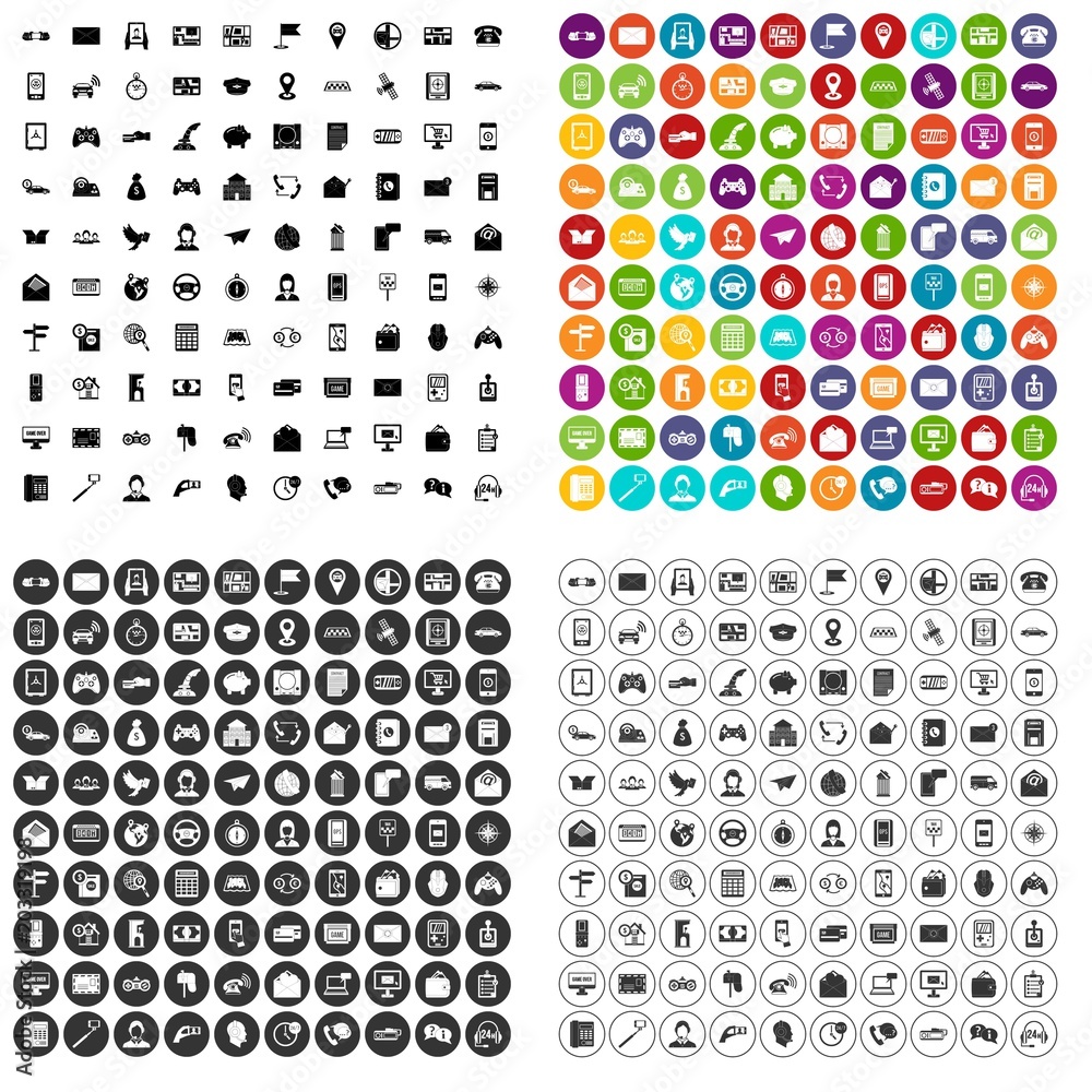 100 telephone icons set vector in 4 variant for any web design isolated on white