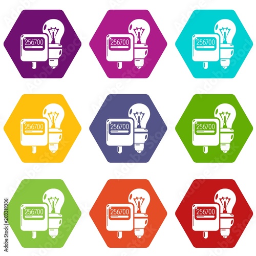 Electricity icons 9 set coloful isolated on white for web