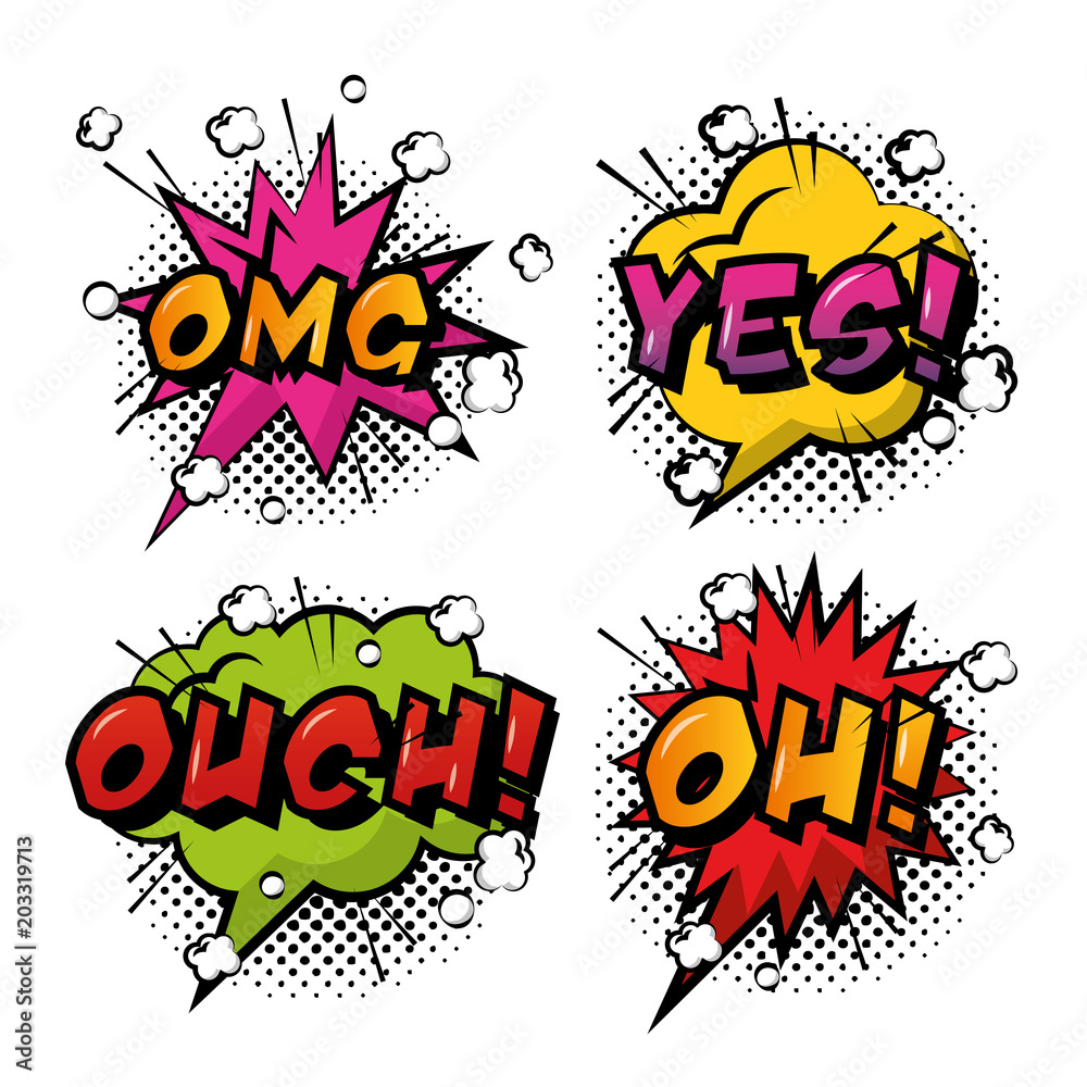 comic pop art speech bubbles colored effects retro design comic pop art speech bubbles colored effects retro design