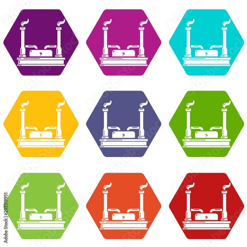 Power plant icons 9 set coloful isolated on white for web
