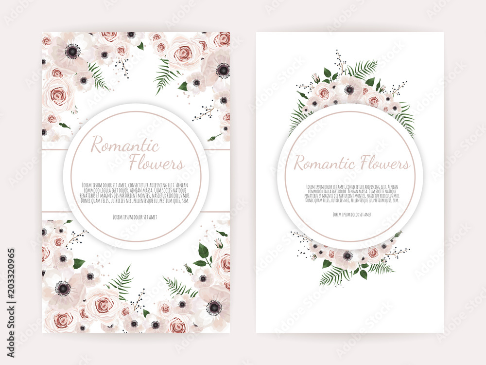 Set of card with leaves and geometrical frame. Floral poster.