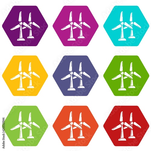 Wind station icons 9 set coloful isolated on white for web