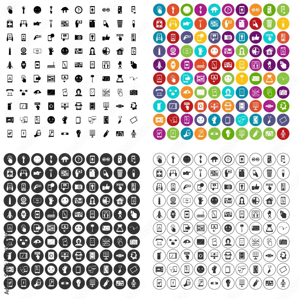 100 touch screen icons set vector in 4 variant for any web design isolated on white