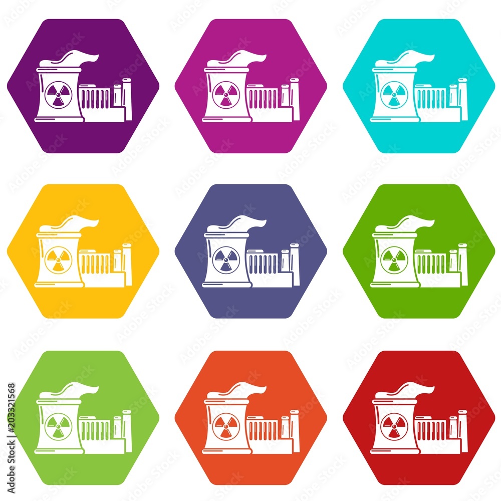 Atomic reactor icons 9 set coloful isolated on white for web Atomic reactor icons 9 set coloful isolated on white for web