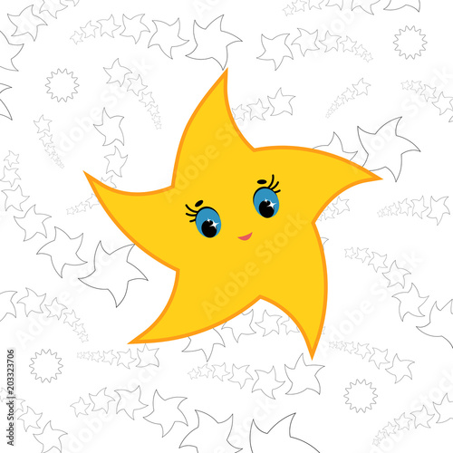 Yellow cartoon star. Simple flat vector illustration.