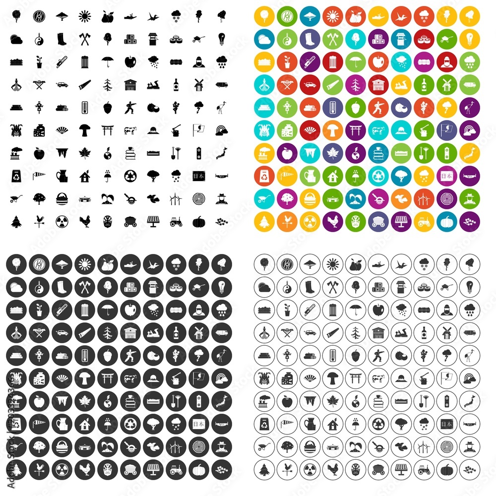 100 tree icons set vector in 4 variant for any web design isolated on white