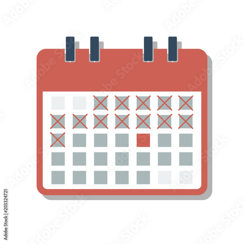 red calendar grid with cross marked days, countdown days concept