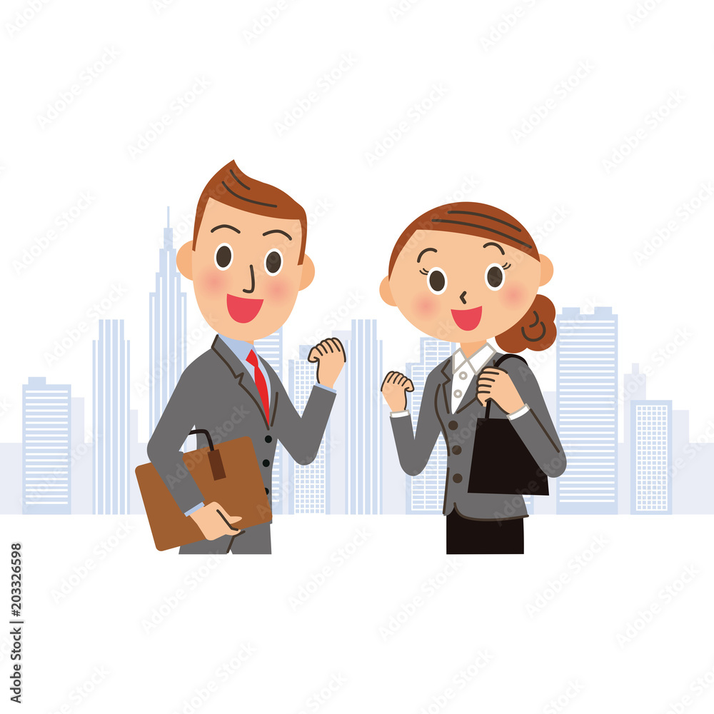 頑張るポーズの会社員の男女 Stock Vector Adobe Stock