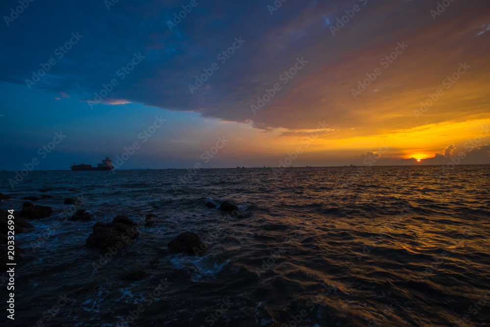 There are rock sticks in beautiful scenery for photographers or fishermen (Sut Thang Rak Laem Chabang) Sriracha, Chonburi, Thailand. There are rock sticks in beautiful scenery for photographers or fishermen (Sut Thang Rak Laem Chabang) Sriracha, Chonburi, Thailand.