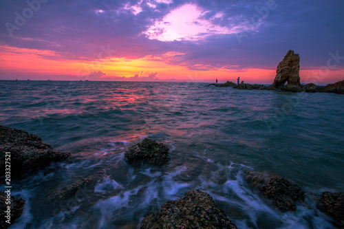 There are rock sticks in beautiful scenery for photographers or fishermen  Sut Thang Rak Laem Chabang  Sriracha  Chonburi  Thailand.