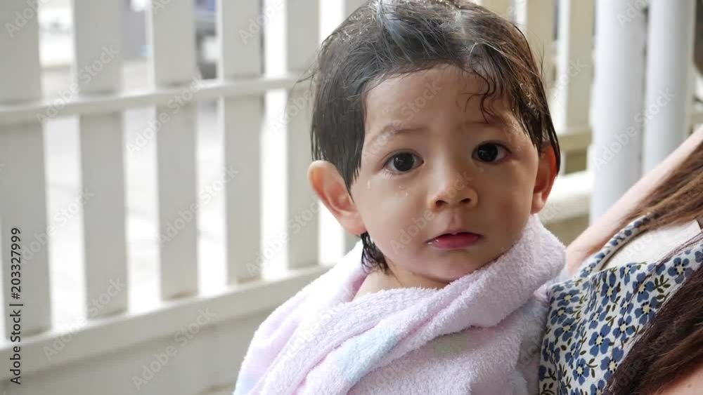 cute baby wet water in towel cute baby wet water in towel