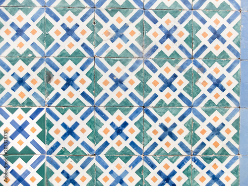 Blue Green and Yellow Vintage Wall Tile Lisbon Portugal