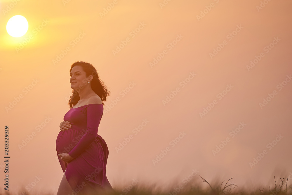 Obraz premium Pregnat young woman walk