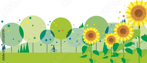 ヒマワリの咲く緑の道