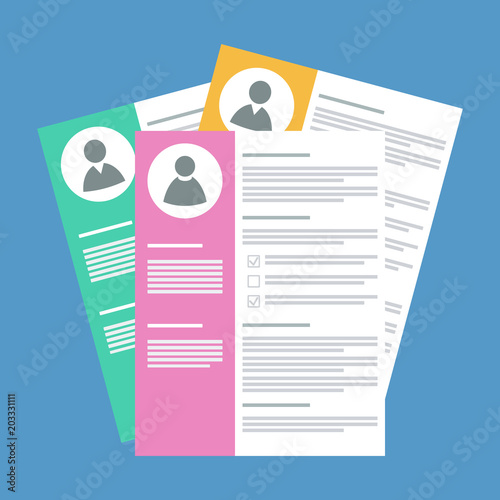candidates resume stack, flat style vector illustration