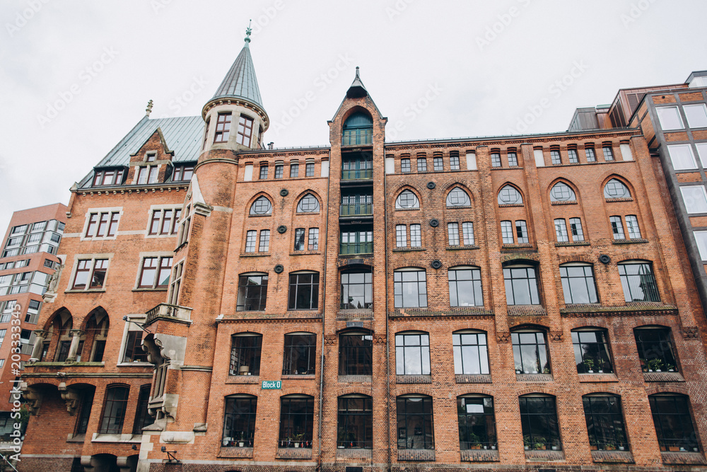 low angle view of historical buildings in hamburg city, germany