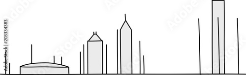 The skyline of the city of Detroit  Michigan  USA drawn in stick figure style.