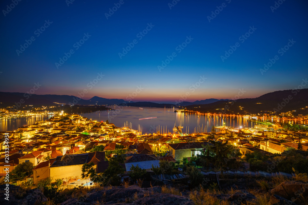 Greek town Poros at night, Greece